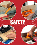Four uses of 4 Piece Woodworking Safety Kit With Magnetic Push Stick, Straight And Angled Push Blocks, And Table Saw Feather Board