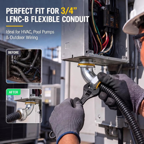 10 Piece Liquid Tight Conduit Connector Pack Includes 3/4 Inch Straight Fittings And Ninety Degree Elbows For Smooth Indoor Outdoor Cable Runs Into Boxes Heavy Duty Metal Construction Delivers No Sweat Installation And Rock Solid Grip - installation of 3/4 inch conduit connector to electrical box.
