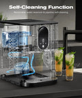 Countertop Nugget Ice Maker With 44 Lbs Per Day Output, Self Cleaning, 2.4L Water Tank, in kitchen setting with drinks.