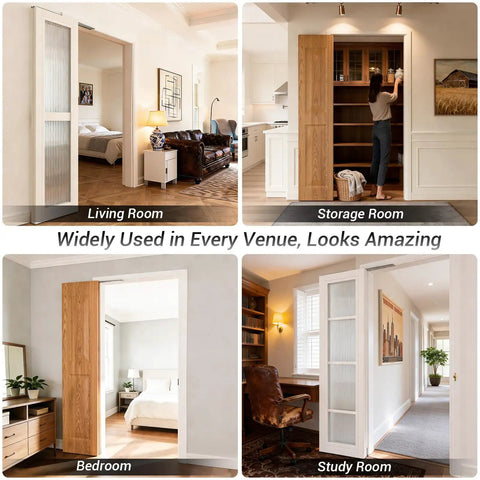 180 Degree Bifold Barn Door Hardware Kit Hidden For Left Open Closet Doors And Doorframe Mounting Invisible Sliding Bracket For A 32 Inch Opening Sleek Low Profile Track System With Quiet Smooth Operation