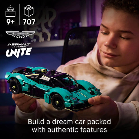 Child with Aston Martin Valkyrie Dope Building Kit For Kids 9 Plus With Realistic Engine And Working Gears STEM Toy Car