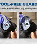 Tool-free guard adjustment on 4-1/2-Inch Corded Angle Grinder 1100W 11800RPM Pure Copper Motor for easy use.