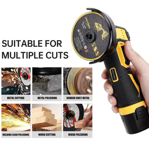 Cordless 21V Mini Handheld Angle Grinder Kit With 2 Rechargeable Batteries High Speed Up To 19500 RPM Quick Change Spindle Lock Cutting And Polishing