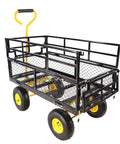 Four-Wheeled Trailer With Double-Deck Detachable Side For Farm And Warehouse Use Steel Heavy-Duty Cart In Yellow And Black