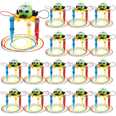 16 Pack Doodling Robot Building Kits For Kids 8 To 12, STEM Craft Toys For Classroom Activities, robots in colorful circle patterns