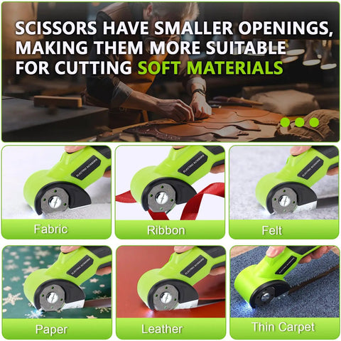 Professional Grade 3.6V Cordless Electric Scissors And Cardboard Cutter with sharp blade cutting felt, perfect for soft materials.