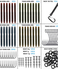 5.5 Inch Wacky Worm Lure Kit With 133Pcs Soft Plastic Lures, Grub Baits, Hooks, O Rings, Weights, Rig Tool And Tackle Box For Bass And Trout Fishing Today, assorted lures and fishing tools layout.