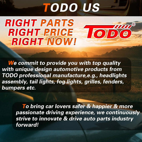 TODO US automotive products with a sunset background emphasizing quality parts and commitment to drivers' safety.