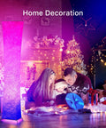 61 Inch RGB Color Changing Floor Lamp With Marble Fabric Shade Remote Control Adjustable Brightness And Color Temperature Standing Lamp For Living Room Bedroom Or Kids Room Dope Modern Tower Design illuminating a holiday scene