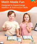 Two children playing Addition And Subtraction Math Bingo Game For 1st Through 3rd Grade Kids Classroom Or Homeschool Learning