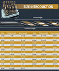 Kickass Heavy Duty Cobalt Drill Bit Set With 135 Degree Sharp Tips And Sleek Black Gold Finish showing size chart and dimensions for each bit.