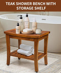 20 Inch Teak Shower Bench Waterproof Wooden Chair For Indoor Use With Shelf Non Slip Bath Stool For Bathroom Durable