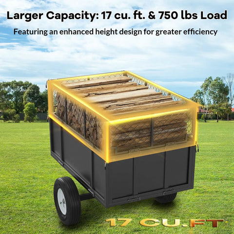 Heavy Duty Steel Utility Dump Trailer With 17 Cu Ft Capacity Removable Mesh Sides Pneumatic Tires And 750 Lb Tow Behind Workhorse full view