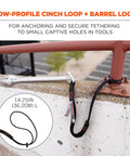 Squids 3105 Tool Lanyard With Aluminum Screw Lock Carabiner, 15lb Capacity, 10 Pack, Black, Flexible Elastic Webbing in use
