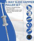Front view of 9-Way Slide Hammer Puller Set, 19-Piece Wheel Hub Bearing Remover And Dent Shaft Gear Puller Tool Kit