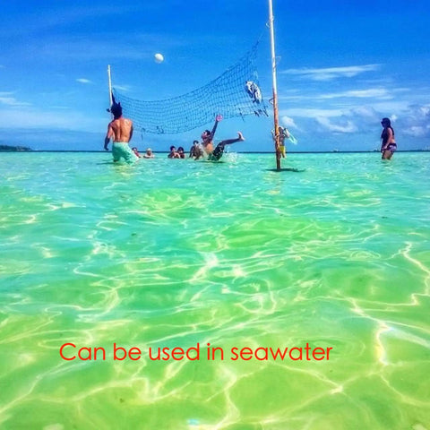 People playing volleyball with All Weather Outdoor Volleyball Net Beefy Heavy Duty For Backyard Beach Or Poolside Play Regulation 32x3 Feet