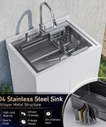 26-Inch Freestanding Stainless Steel Utility Sink With Cabinet, Heavy-Duty Workhorse Commercial Single-Bowl Sink With Faucet Installed