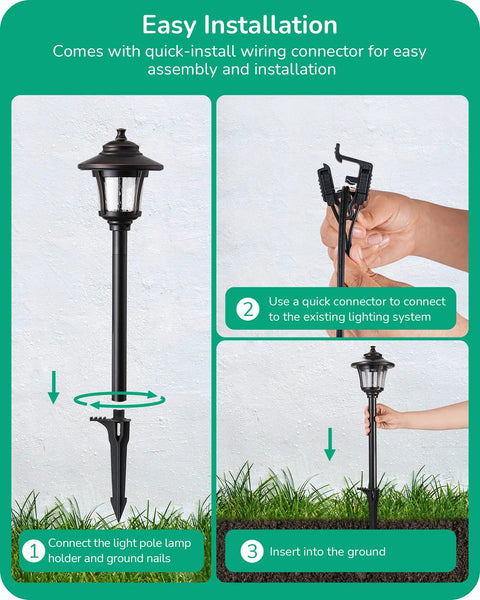 Easy installation steps for Low Voltage Landscape Pathway Lights 12V 3W 120LM 3000K Seed Glass Orbs with connectors.