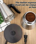 Electric Aluminum Moka Pot For 5 To 6 Cup Espresso Maker With Detachable Base Quick Plug In Home Coffee Barista Vibe on counter