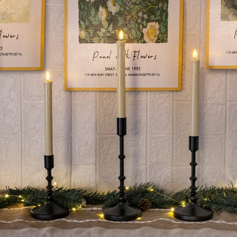 Flameless Taper Candles With Remote And Timer Battery Operated Led Flickering Ivory Plastic Candlesticks For Christmas Decor Three Pack With Realistic Drip Wax Look No Melt No Mess Safe Soft Glow