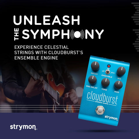 Cloudburst Ambient Reverb Guitar Pedal With Stereo Output Ensemble Switch Decay Mod Controls Pre Delay Tone And Mix Knobs Blue Finish
