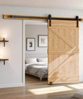 Wooden barn door with Sliding Barn Door Floor Guide With Adjustable Stay Roller For All Door Sizes Wall Mount Hardware Kit in black