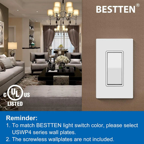 Single Pole Decorator Wall Switch For No Fuss Easy On Off, 15A 120 277V, Paddle Rocker Interrupter, UL Listed, White, 10 Pack