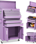 Beefy 8-Drawer Rolling Tool Chest With Detachable Top Box And Locking Wheels, 2-In-1 Steel Cabinet, Portable Purple Tool Organizer