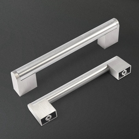 10 Pack 5 Inch Cabinet Pulls Brushed Nickel Finish With Stainless Steel Tubes shown in detail against dark background
