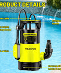 Beast Submersible Water Pump 1HP 5300GPH with Automatic Float Switch in Pool, features labelled, ideal for various water systems.