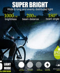 Cyclist using Beast Mode 1000 Lumen Front Bike Light With Dual Beam High Low For Night Riding, illuminating road ahead.