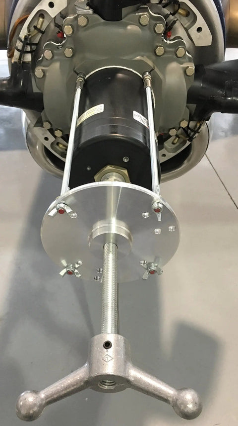Ring Puller With Swivel Head For 3, 4 And 5 Blade Aircraft Propellers, 7 Inch Diameter mounted on propeller