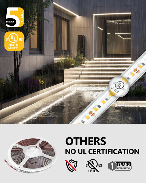 Outdoor 16.4 Ft IP67 Waterproof 24V Neutral White 4000K LED Strip Light High Density 600 LEDs Tape for patio lighting
