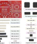 Red PCB with components from Beginner SMD Soldering Practice Kit With 4 PCB Training Boards Blue Red Green and Small Blue 60W Iron