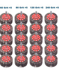 20 Pack Flap Wheel Sander Set For Drill, 2 Inch By 1 Inch Shank Aluminum Oxide Flap Wheels, 5 Pcs Each Of 60 80 120 And 240 Grits, Dope For Deburring, Grinding And Smooth Finishes arranged in rows