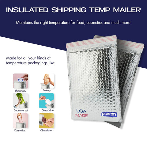 100 Pack Insulated Silver Thermal Bubble Mailers 8 By 11 Inch with waterproof metallic foil exterior for shipping perishables and pharmaceuticals