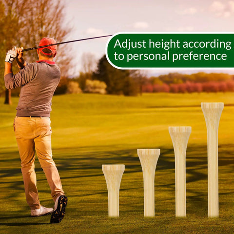 Bulk 2000 Pack Bamboo Golf Tees Two And Three Quarters Inch Natural Wood Color Friction Reducing Tees on golf course