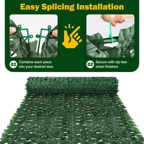 Dense Leaf Ivy Privacy Fence Screen 120x40 Inches No Gap Faux Ivy Wall Panel assembly with zip ties instructions.