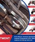 Close-up of installed 30 Series Go Kart Drive Belt on 212cc 196cc engine with images of compatible karts, including Manco Dingo and Coleman KT196.