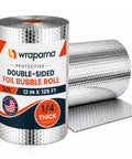 Pro Grade Double Bubble Foil Insulation Roll With Heavy Duty Reflective Radiant Barrier For Straight Up Thermal Control And Hella Dependable Shipping Protection 12 Inch Wide 125 Feet Long in silver, showing bubble insulation detail.
