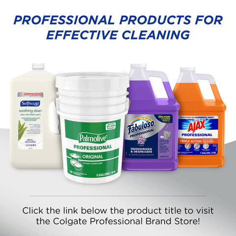Assortment of Colgate professional cleaning products including soaps and degreasers, large containers on display