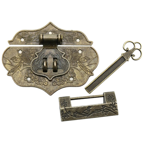 Vintage Flower And Bird Padlock Kit With Toggle Latch Hasp For Cabinets And Toolbox with ornate zinc alloy design and keys