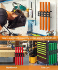 Welding Electrode Storage Wall Mount Organizer With Four Tube Rod Rack on workshop wall and tool cart