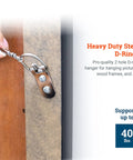 Ultra Heavy Duty D Ring Picture Hangers Bulk Pack Of 100 With Screws Two Hole Design Supports Up To Forty Pounds for wood frames