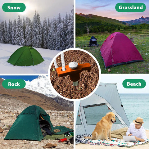 Heavy Duty Galvanized Tent Stakes Ten Pack: Rust-Proof Steel Canopy Anchors used in various terrains like snow, grassland, and rock