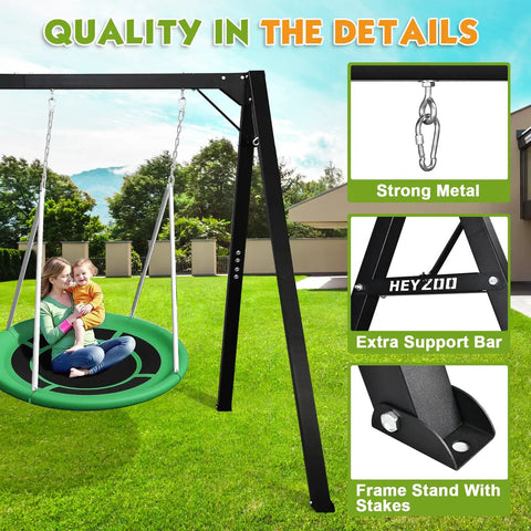 8Ft Heavy Duty Swing Stand With Extra Large Frame For Outdoor Hammocks, Tested To 880 Lbs, Sturdy Metal Stand With Kids Playing