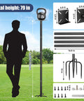 Diagram of Beefy 79 Inch Bird Feeder Pole Stand with measurements and components for outdoor use.