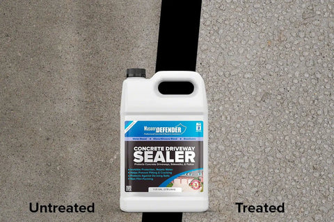 Deep Penetrating Concrete Sealer With Water Repellent Silane Siloxane For Driveways Patios And Sidewalks Clear Non Glossy Finish That Preserves Natural Look And Provides Go To Long Lasting Protection 2.5 Gallon container on driveway