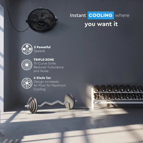 20 Inch High Velocity Floor Fan with wall mount, gym setting, weights rack, 3 Speed Copper Motor Delivers Beast Mode Air