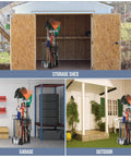 Heavy Duty Corner Garden Tool Organizer for Garage and Shed Storage holding long-handled tools in storage shed, garage, and outdoor setting.